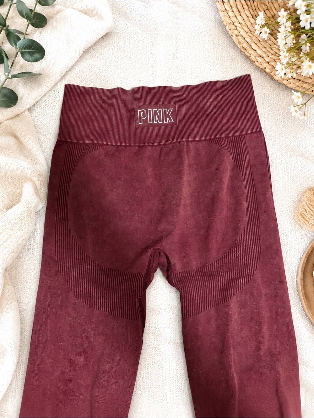 PINK Victoria’s Secret Seamless Leggings S Burgundy Maroon High Waist